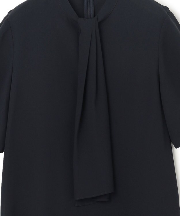 ICB L 【接触冷感・UVケア・速乾・洗える】BackSatinAmunzen  5分袖スカーフタイブラウス ネイビー系