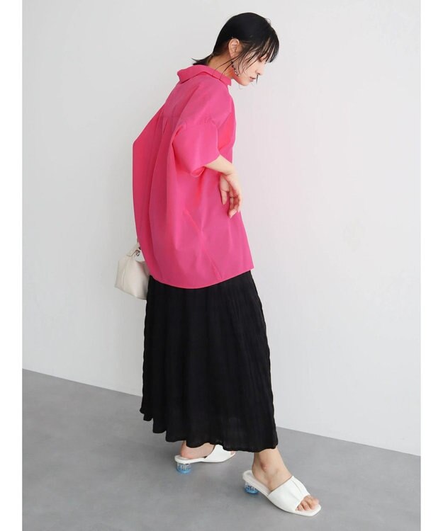 Green Parks 綿麻混スキッパーシャツ Shocking Pink