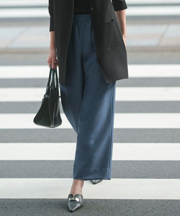 ICB 【洗える】ウールワッシャーツイル ワイドストレートパンツ ブルーグレー系