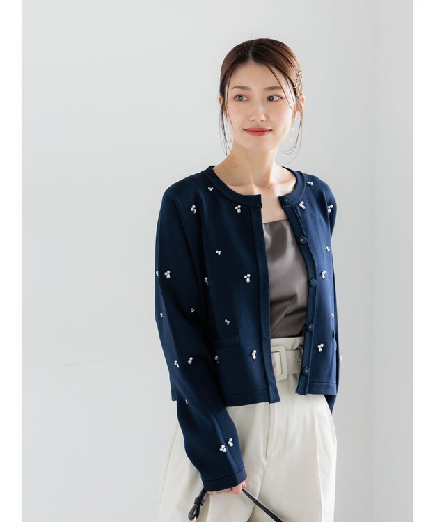 Te chichi パールビジューニットライトジャケット《2026 spring catalog item》 ネイビー