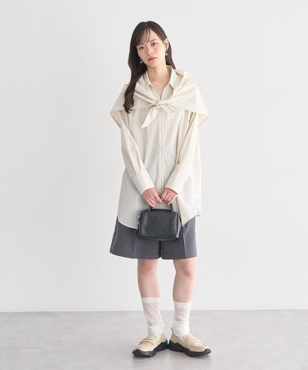 earth music&ecology 【SET ITEM】スカーフ付きスキッパーシャツ Stripe