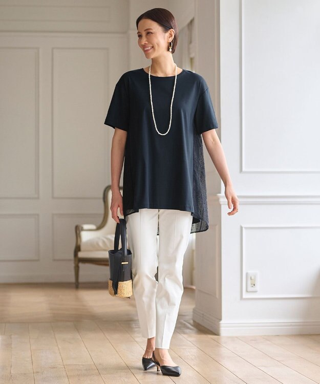 自由区 【WEB限定・洗える・XSサイズあり】レースコンビ カットソー ネイビー系