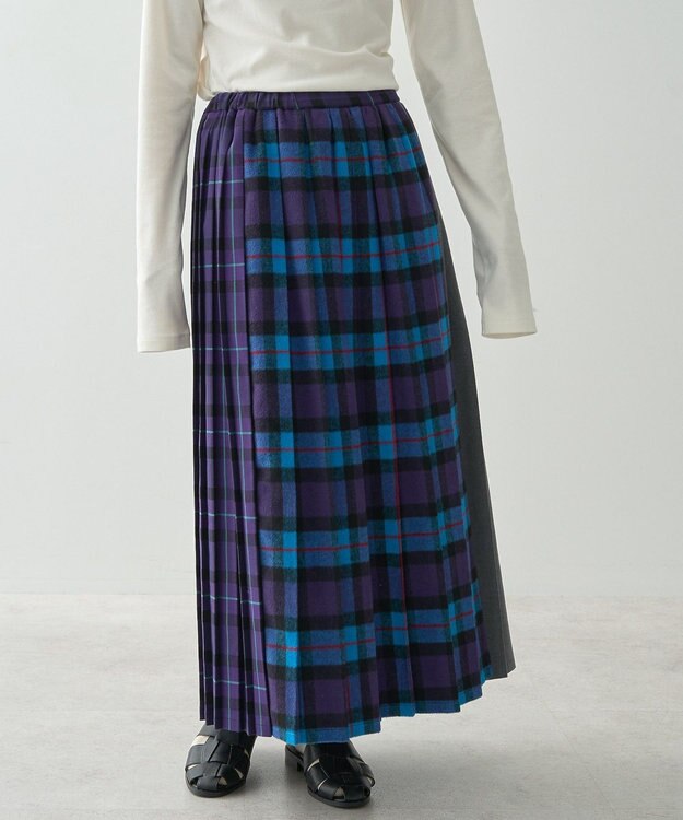 AMERICAN HOLIC シャギーチェックプリーツスカート Blue