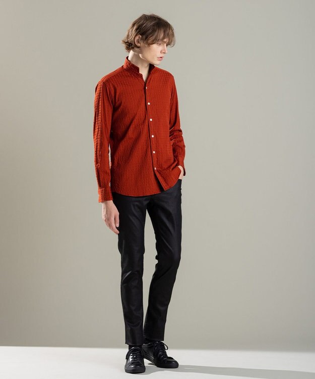 JOSEPH HOMME トリックジャガードストレッチ　ウイングカラーシャツ ライトオレンジ系