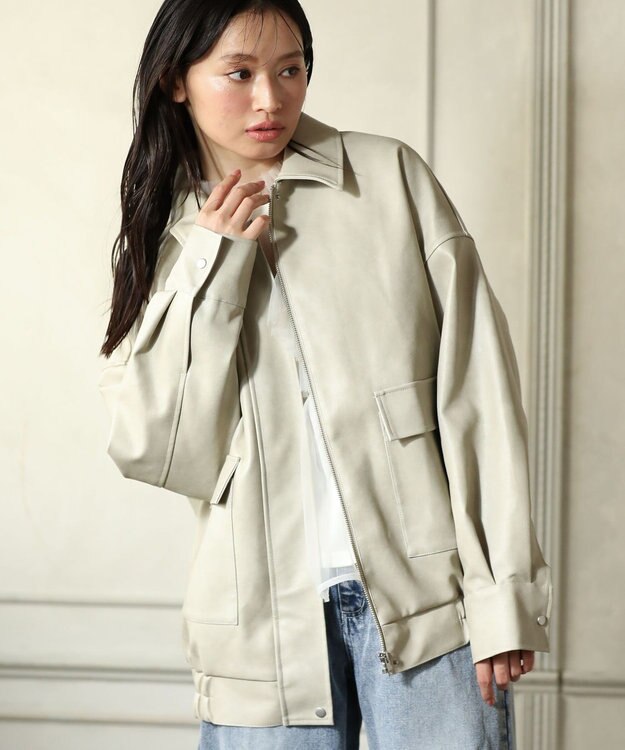 Green Parks ・ＥＬＥＮＣＡＲＥ　ＤＵＥ　合皮ステンカラーブルゾ Ivory