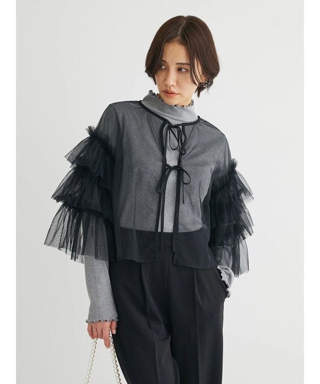 Green Parks ・ＥＬＥＮＣＡＲＥ　ＤＵＥ　２ｗａｙチュールブラウス Black