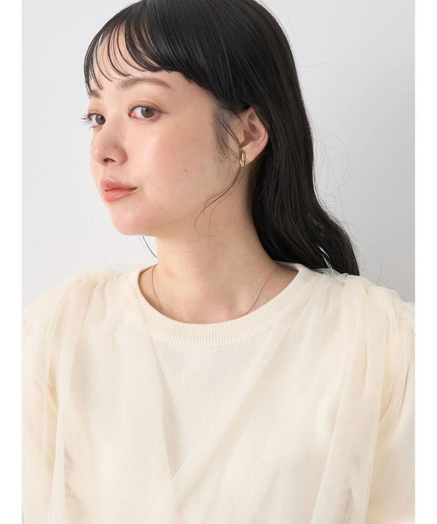 earth music&ecology チュールドッキング半袖ニットプルオーバー Ivory