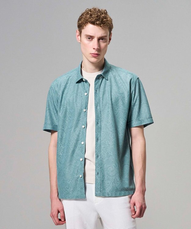 JOSEPH HOMME 【新柄】ヨシタレース　レギュラーカラー半袖シャツ スモーキーグリーン系