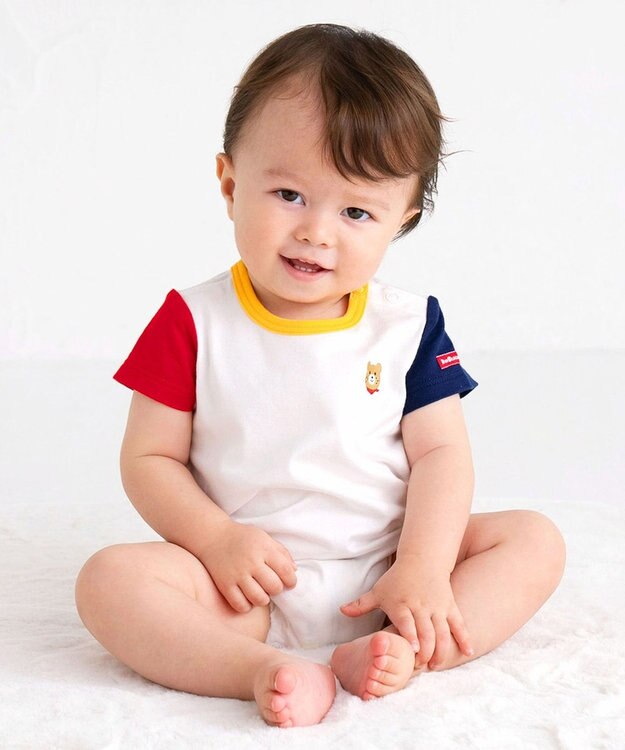 MIKI HOUSE HOT BISCUITS 【70-80cm】【Everyday Series】ワンポイント 半袖ボディシャツ 白