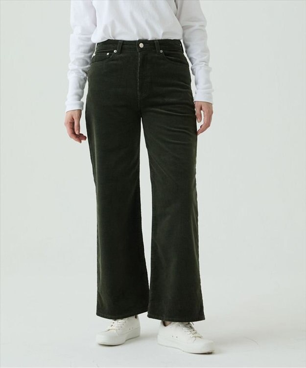caqu ワイドフィット 裏起毛コーデュロイパンツ olive