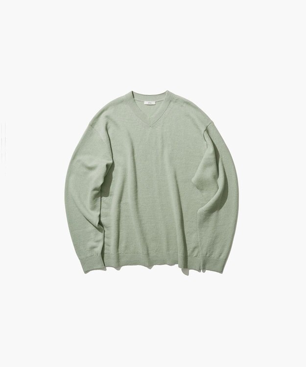 ATON LINEN WOOL BRUSHED | Vネックセーター - UNISEX GREEN