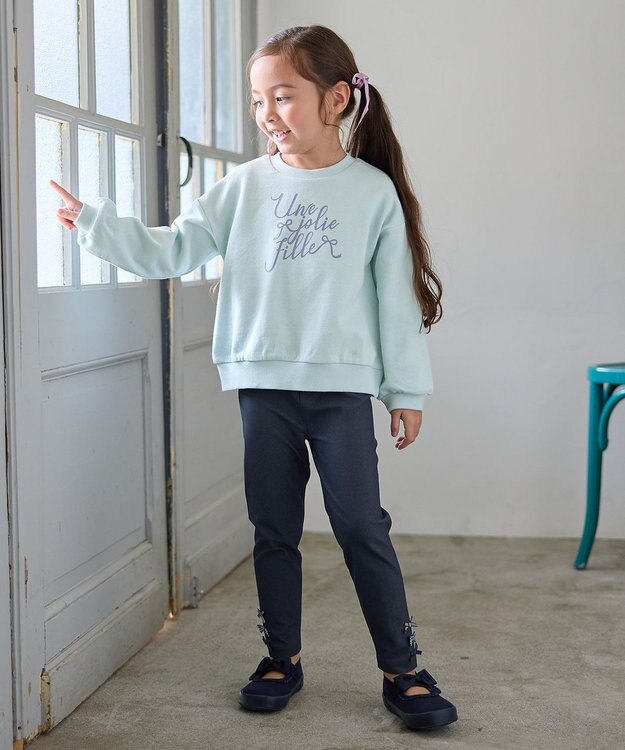 ANY KIDS 裾リボン 無地レギンス ネイビー