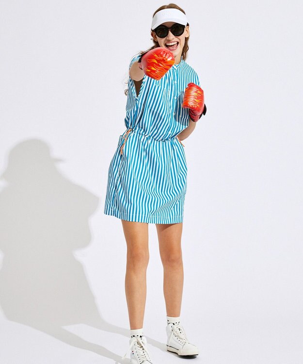 PW CIRCULUS 【高通気 / 軽撥水 / 軽量のDotAir 使用】【WOMEN】ストライプ柄ワンピ サックスブルー系2