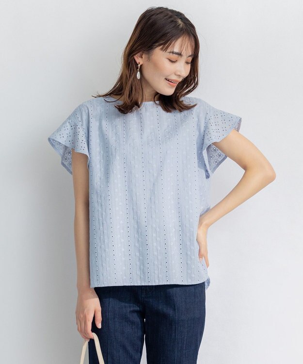 組曲 L エンブロイダリーレースフレンチスリーブ ブラウス 【WEB限定】サックスブルー系9
