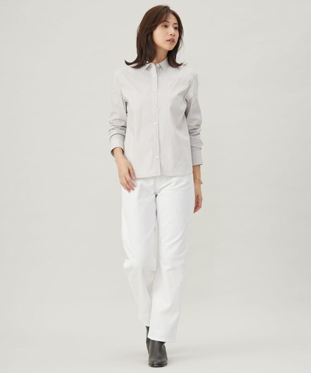 J.PRESS LADIES L 【洗える】BEZコットンナイロン ストライプ シャツカラー ブラウス ピンク×ホワイトストライプ系1