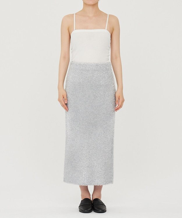 uncrave ラメ シャギー ニット スカート（uncrave STANDARD） シルバー×ライトグレー