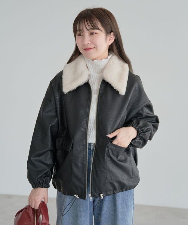 ELENCARE DUEフェイクレザーZIPブルゾ / Green Parks