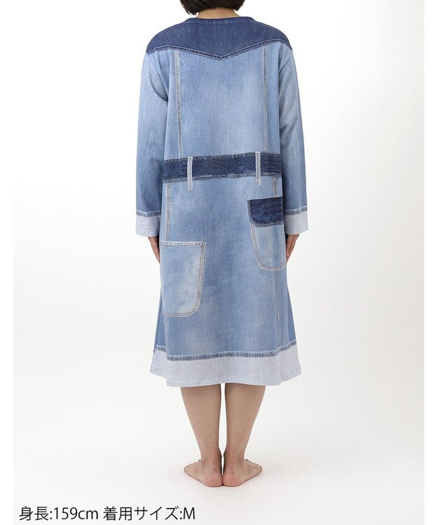 tsumori chisato SLEEP ツモリチサト ワンピース 長袖 ルームウェア 綿100%(本体) ミニ裏毛素材 デニム風プリント チュニック tsumori chisato SLEEP UNX558 /ワコール ブルー