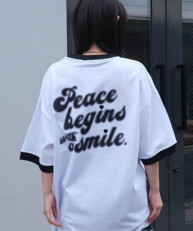 WEGO 【ユニセックス着用ITEM/MLサイズ展開】アクセ付きリンガーグラフィックT（SS） アッシュグレー