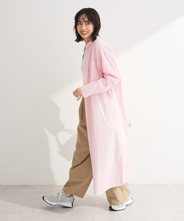 Green Parks ＵＶカットシャツワンピース Stripe Pink