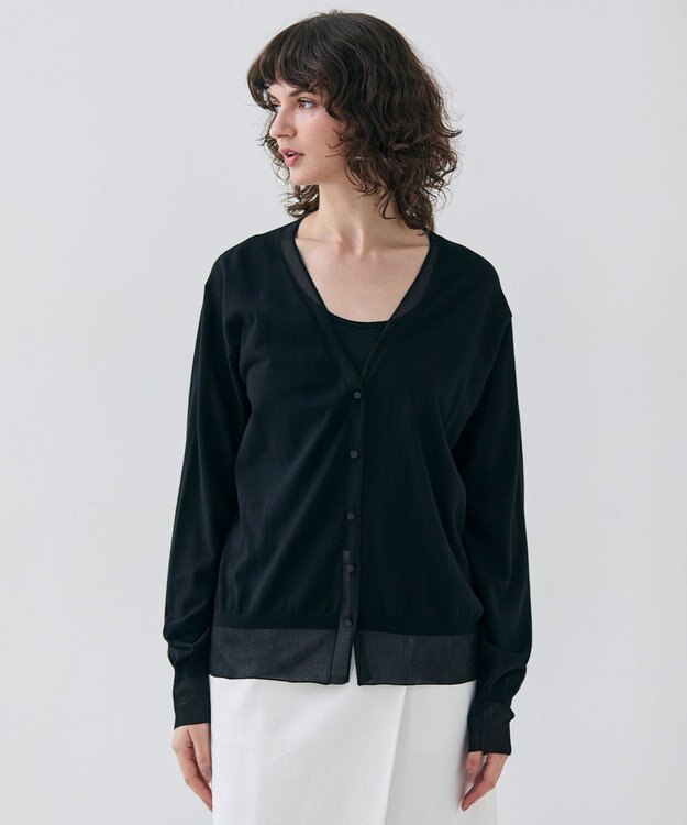 BEIGE， 【洗える】JULIE / シルク混シアーVネックカーディガン Black