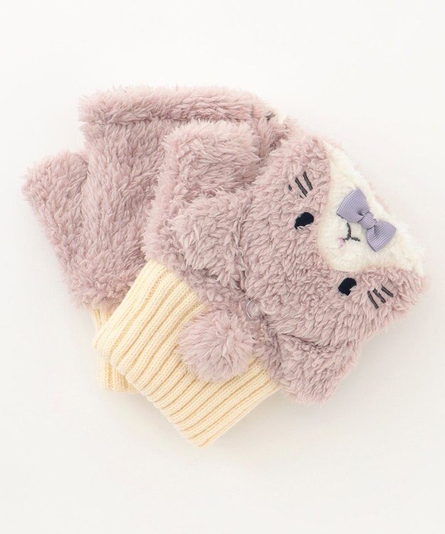 ANY KIDS アニマル ミトン グレー×ネコ