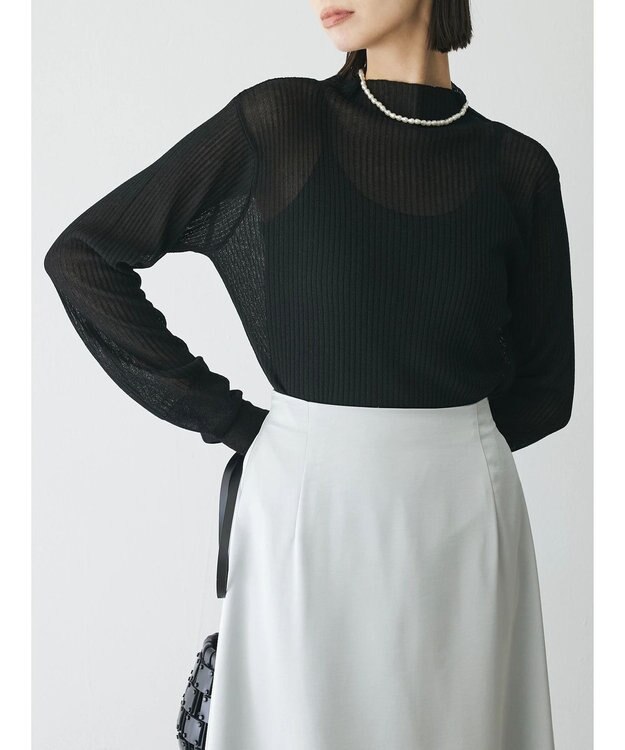 Green Parks AnriettMusee ラメ切替スリーブリブシアーニット Black