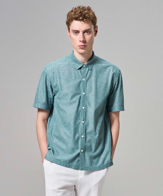 JOSEPH HOMME 【新柄】ヨシタレース　レギュラーカラー半袖シャツ スモーキーグリーン系