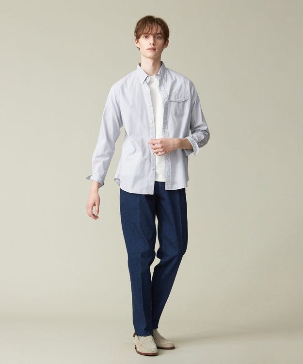 J.PRESS MEN ポプリンマルチストライプ ボタンダウンシャツ ネイビー系1