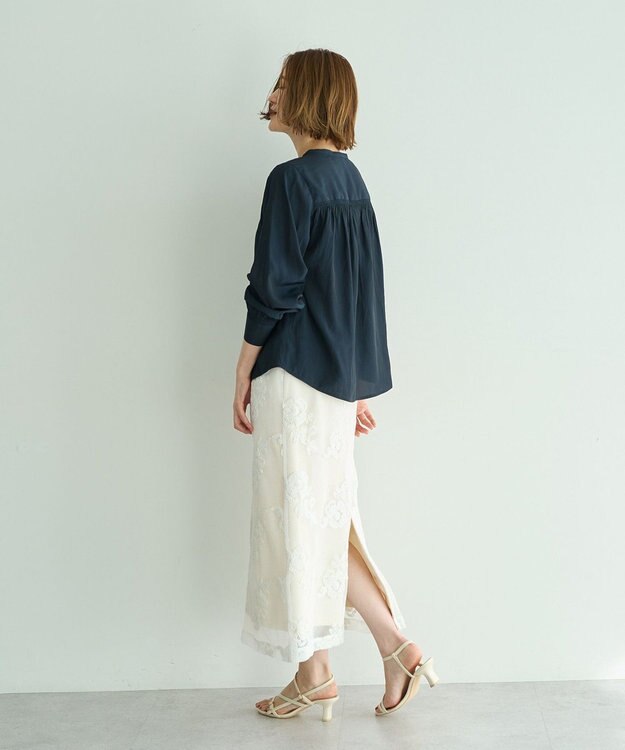 YECCA VECCA ギャザーブラウス Navy