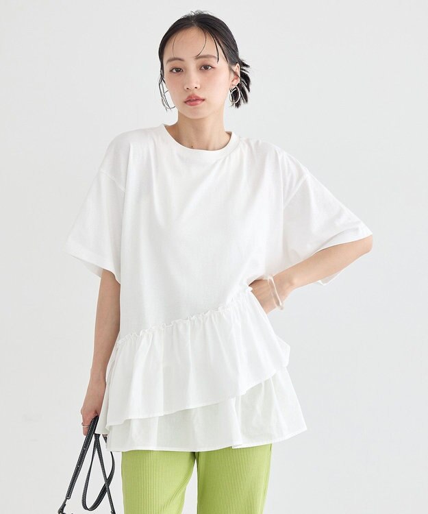 earth music&ecology 異素材ドッキンググラフィックTシャツ Off White