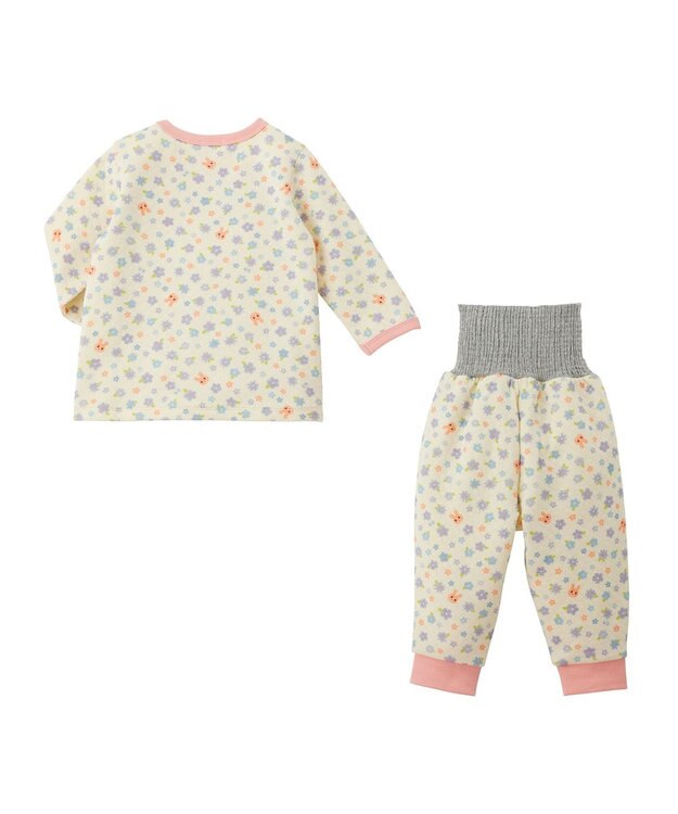 MIKI HOUSE HOT BISCUITS 【80-120cm】 あったかキルト素材 小花柄 腹巻き付き長袖パジャマ アイボリー