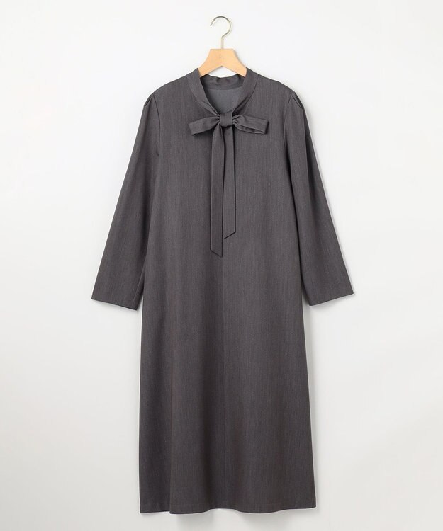 組曲 S 【前後着用可】ラメストライプボウタイ ワンピース グレー系1