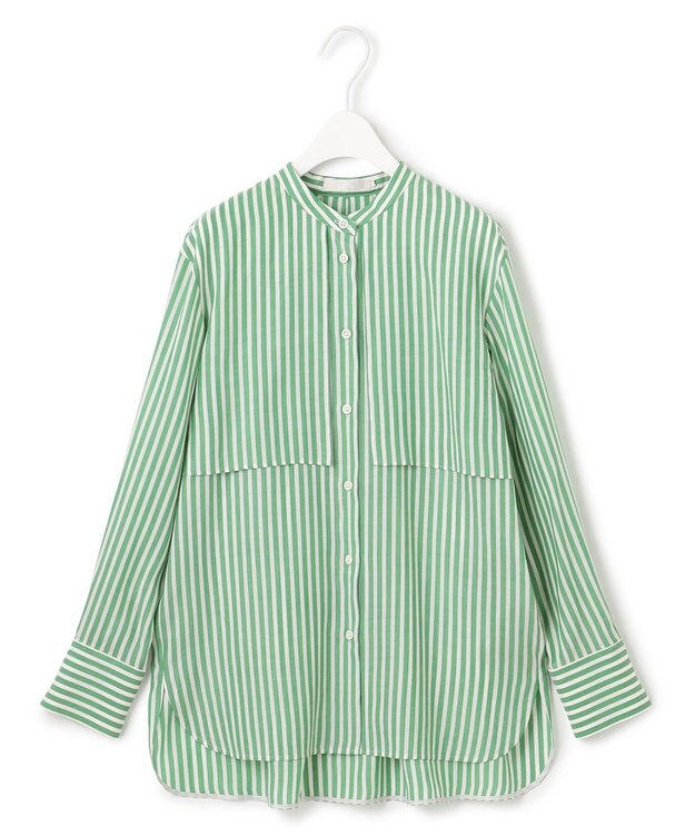 ICB 【洗える】キュプラローンストライプ シャツ グリーンストライプ系