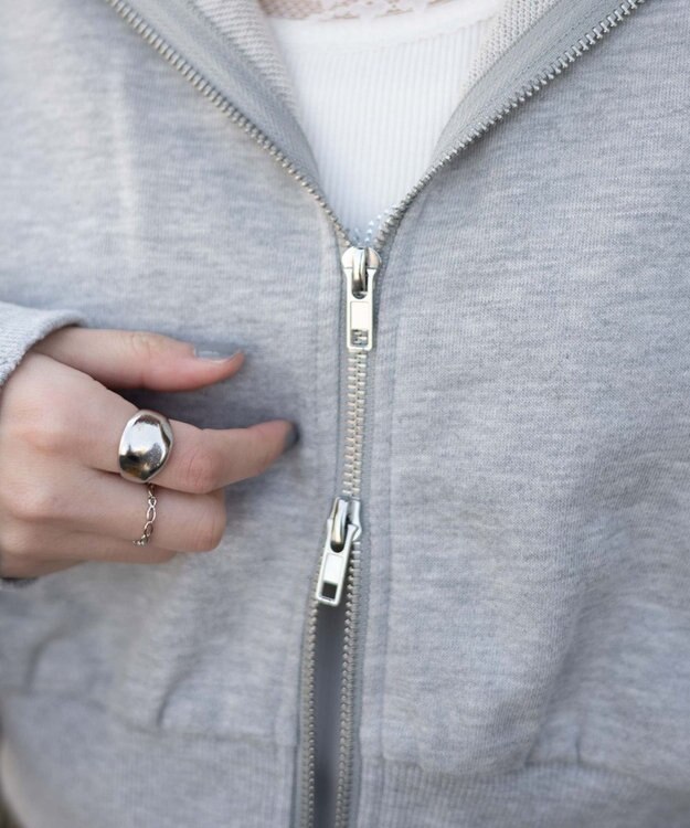 WEGO ダメージショートジップパーカー 杢グレー