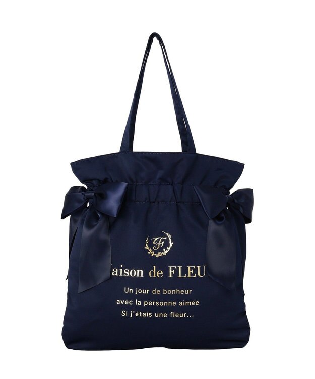 Maison de FLEUR ダブルリボンギャザートートバッグ Navy