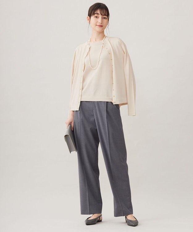 自由区 L 【アンサンブル対応・洗える】アセテートコットン カーディガン アイボリー