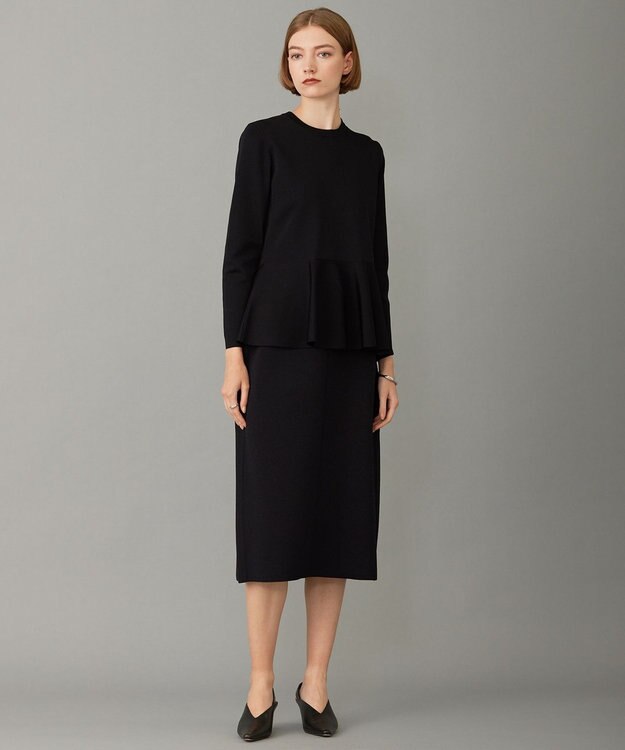 ICB 【洗える】シンセティックヤーンスムース ニットスカート ブラック系