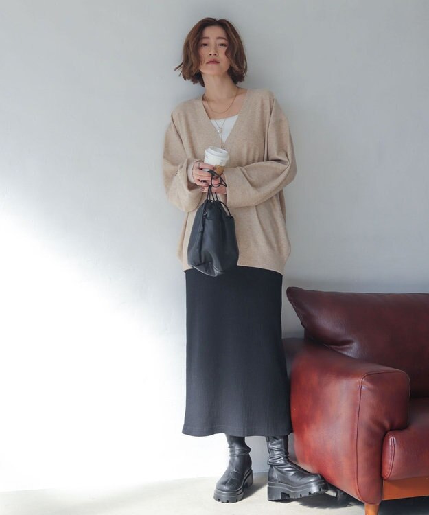 WEGO 【WEB限定/2025年秋冬新作//洗濯可/MLサイズ展開/ユニセックス着用ITEM】ドロップショルダーカーディガン ベージュ