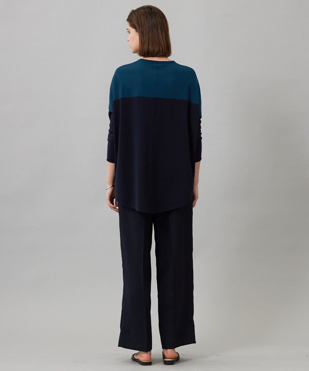 ICB 【洗える】ヴィスコースワイド プルオーバー ピーコック×ネイビー系