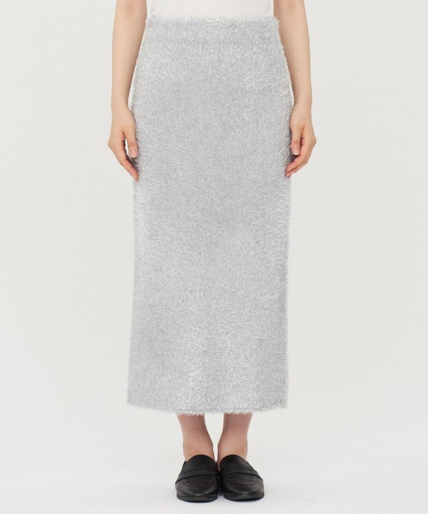 uncrave ラメ シャギー ニット スカート（uncrave STANDARD） シルバー×ライトグレー