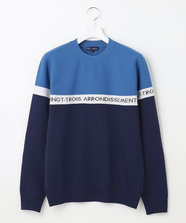 23区GOLF 【MEN】【ウォッシャブル】ロゴライン カラーニット ネイビー系