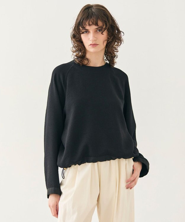 BEIGE， 【洗える】BROOM / スウェット風プルオーバードロストトップス Black