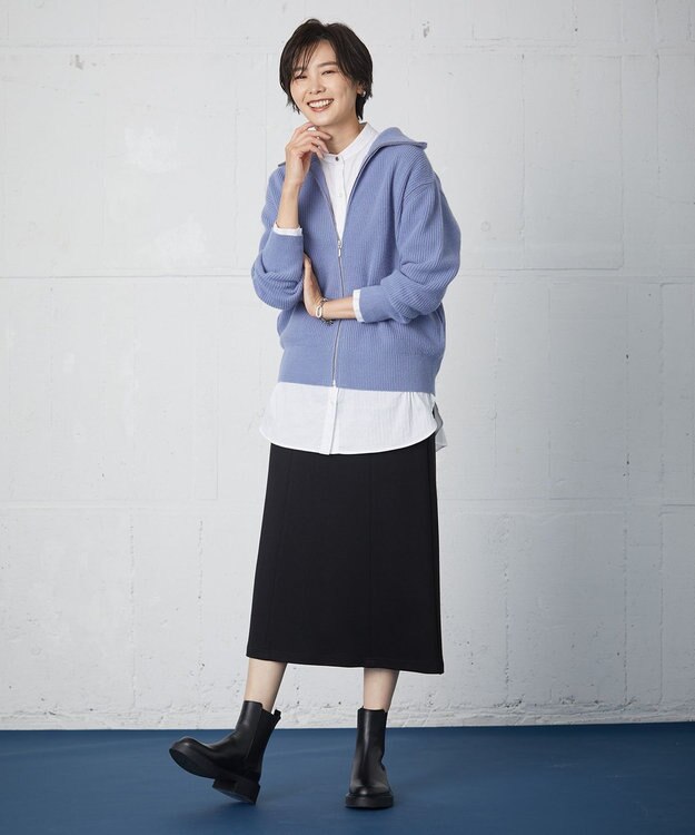 J.PRESS LADIES 【洗える】デュアルウォームポンチ スカート ブラック系