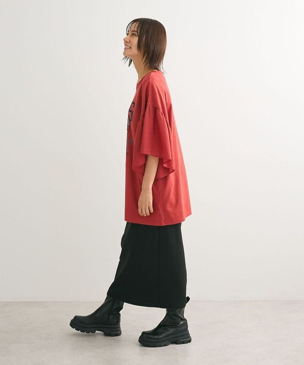 Green Parks ドッキングフレアスリーブロゴチュニック Red