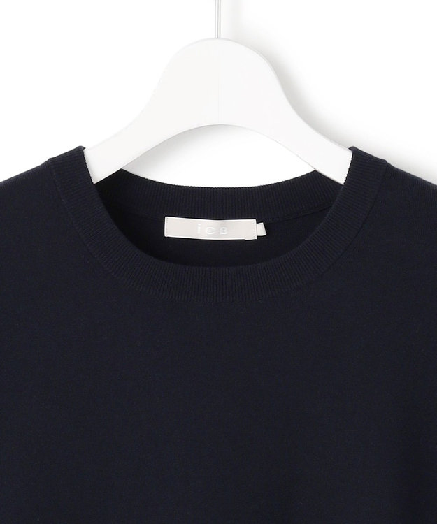 ICB レーヨンシルクストレッチブレンド ドッキングペプラムプルオーバー ネイビー