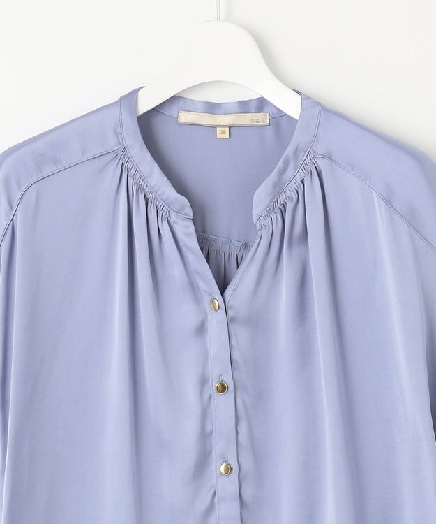 自由区 【XSサイズあり/洗える】ビンテージサテン ブラウス ダルブルー系