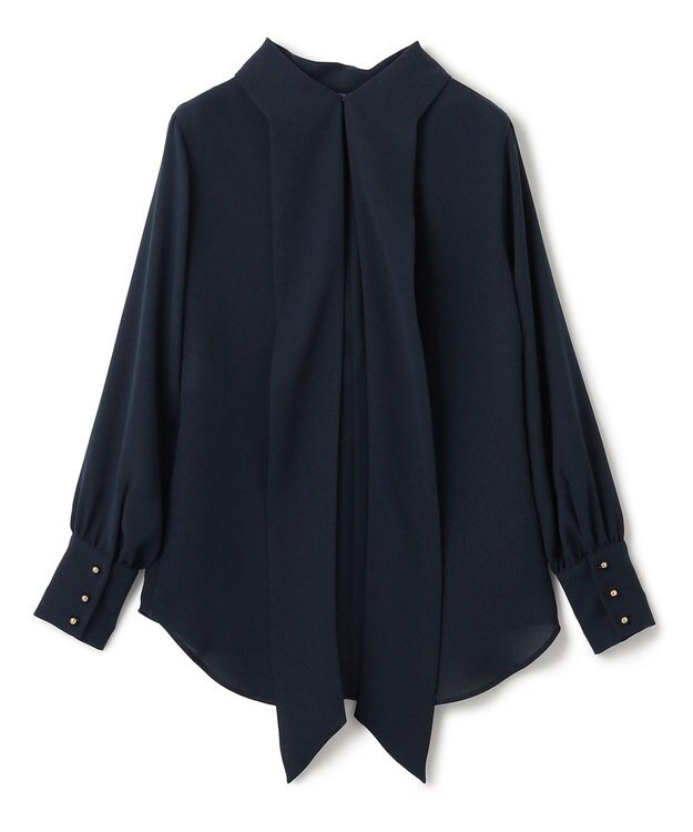 BEIGE， 【WEB限定・洗える】STOW / ボウタイブラウス Navy