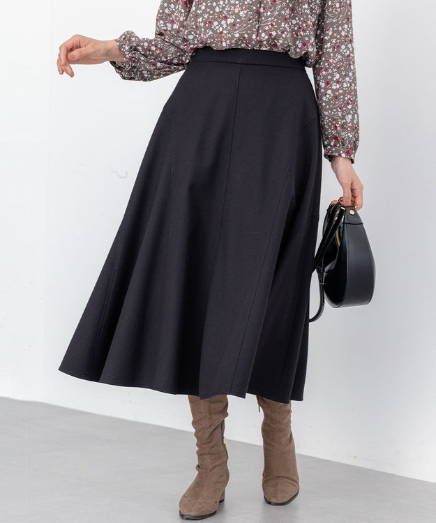 組曲 ツイル起毛フレア スカート ブラック系