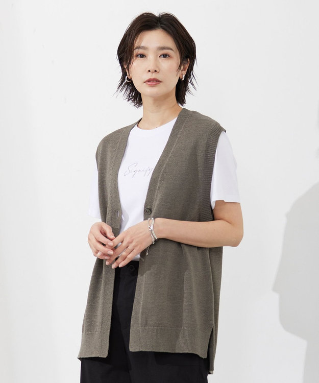 J.PRESS LADIES 【洗える】 LICOテープベスト ニット ジレ ブラウン系